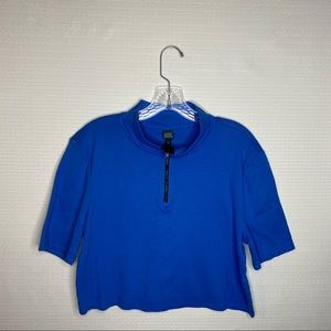 Wild Fable Blue Zippered Mock Neck Short Sleeve Crop Top XL